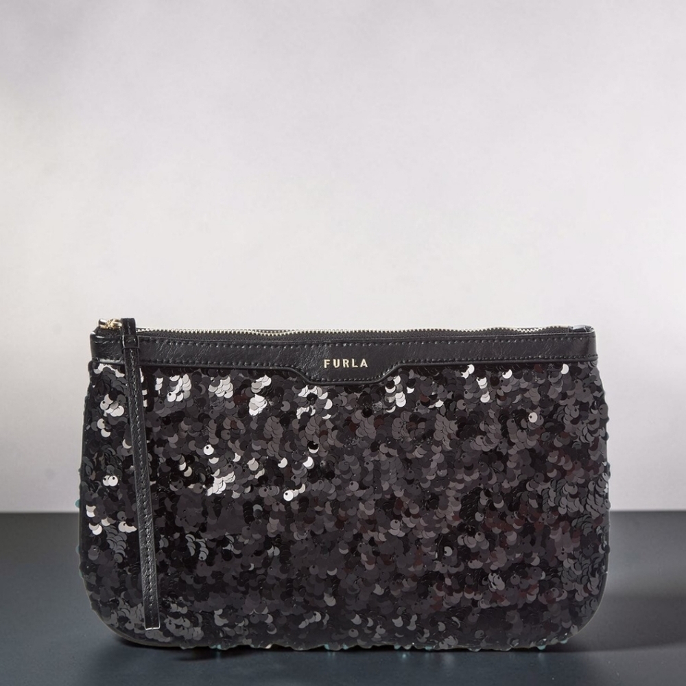 Furla Sparkling Black Sequin Wristlet